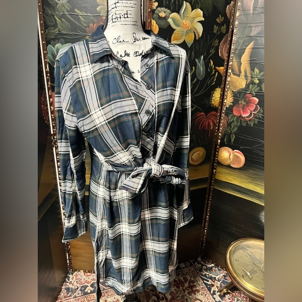 Tommy Hilfiger Green and white Plaid Shirt dress (MB1) - Picture 3 of 17